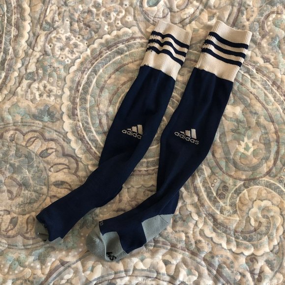 Adidas Navy/White Striped Soccer Socks Size Small - Picture 1 of 5